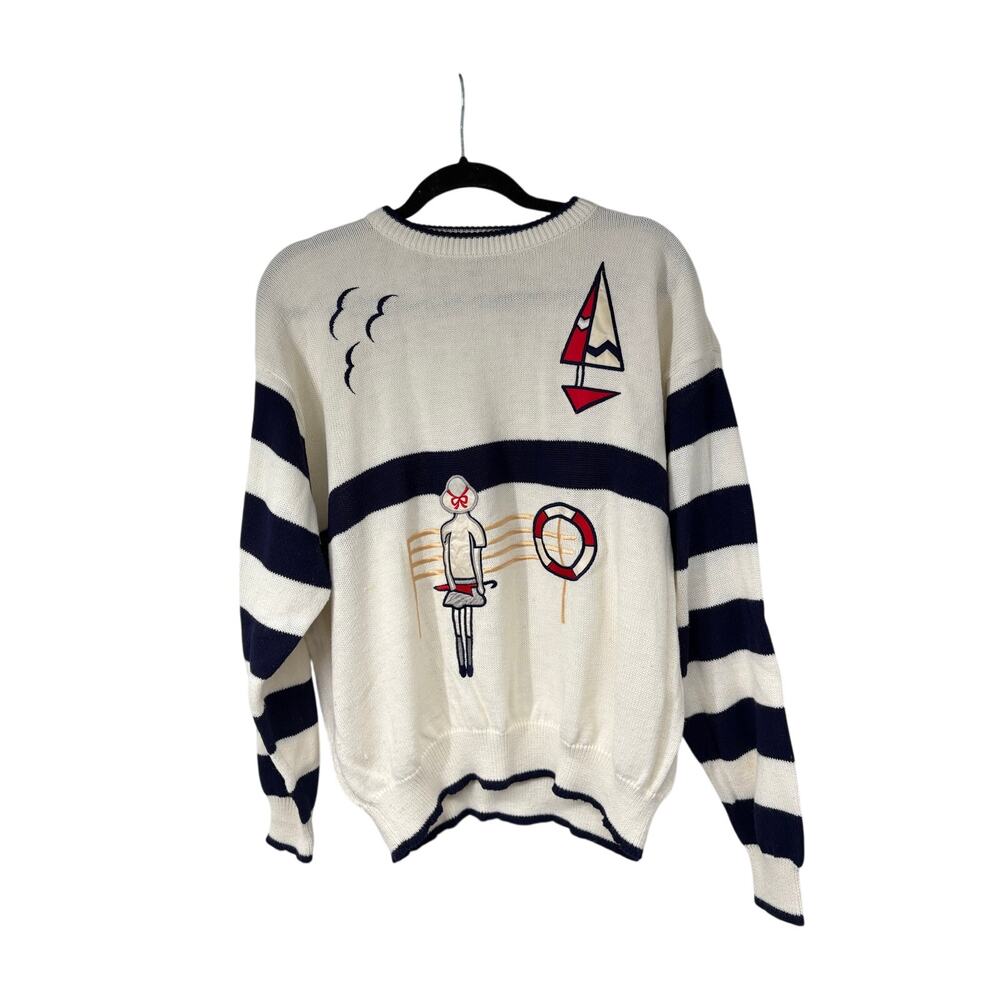 Alfred Dunner Nautical Sailboat Coastal Sweater XL Vintage